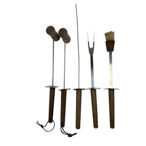 Vintage Androck Mid-century Fondue & BBQ Tool Set – 5 Pc Wooden‎ Handles
